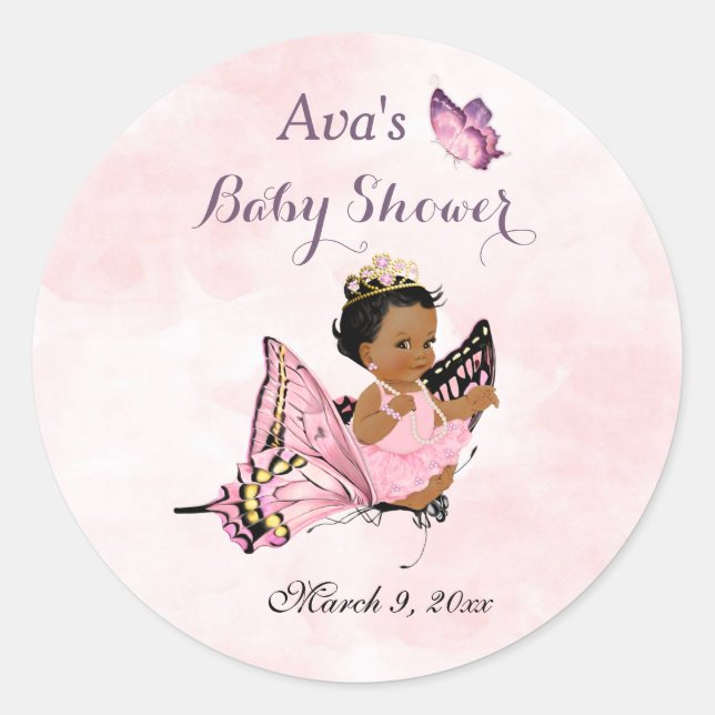 Butterfly Princess Baby Girl Pink Classic Round St Sticker (Front)