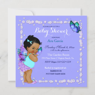 Butterfly Princess Baby Girl Purple Turquoise Invitation