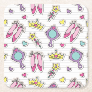 butterfly princess pattern square paper coaster