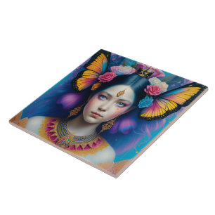 Butterfly princess with tiny crown ceramic tile