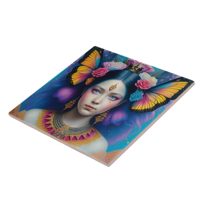 Butterfly princess with tiny crown ceramic tile (Side)