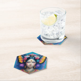 Butterfly princess with tiny crown paper coaster