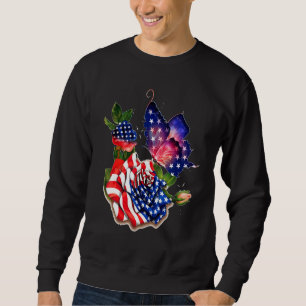 Butterfly Proud And Rose American Flag Independenc Sweatshirt