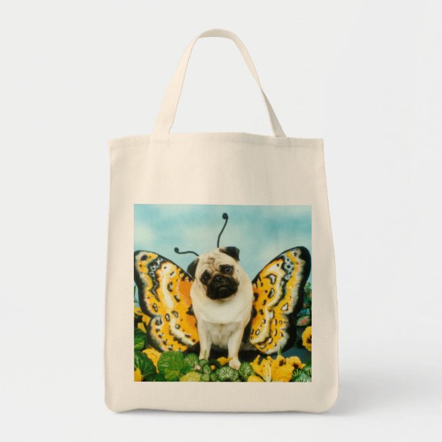 Butterfly Pug Grocery Bag (Front)