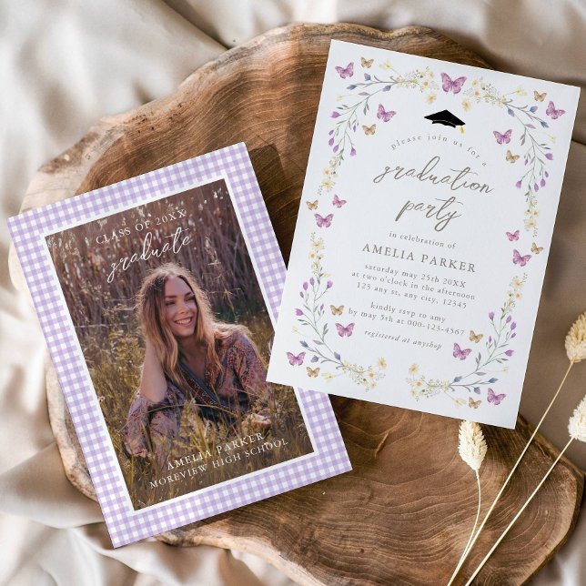 Butterfly Purple Class of 2025 Photo Graduation Invitation (Creator Uploaded)