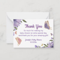 butterfly purple floral girl baby shower thank you