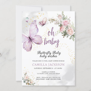 Butterfly  Purple Floral Pink  Baby Shower Invitat Invitation