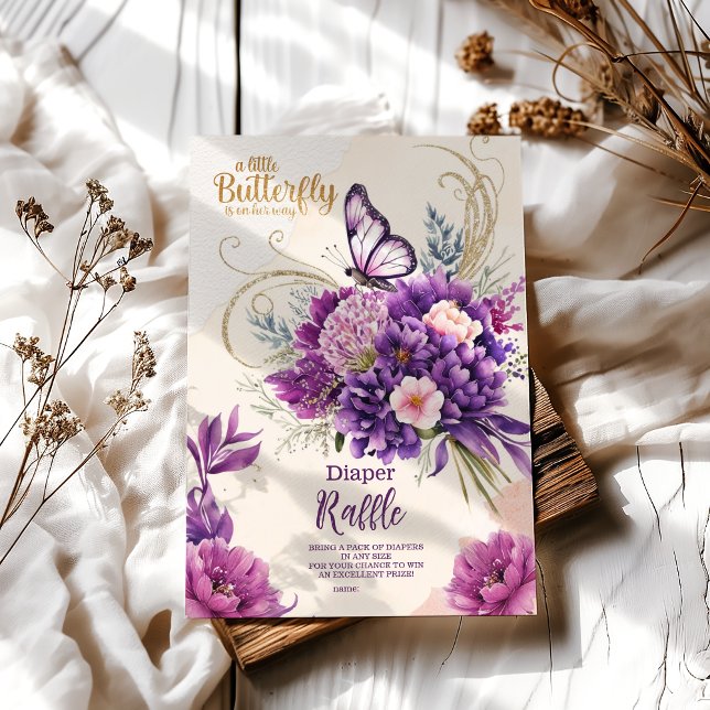 Butterfly Purple Floral Pink Girl  Diapper Raffle Enclosure Card (Creator Uploaded)