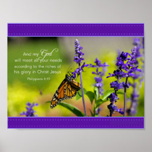 Butterfly, Purple flowers Poster