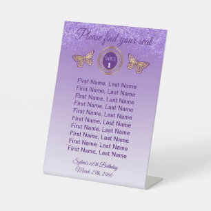 Butterfly & Purple Glitter Table Number Sign 