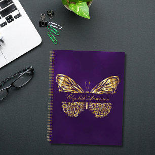 Butterfly purple gold elegant name notebook
