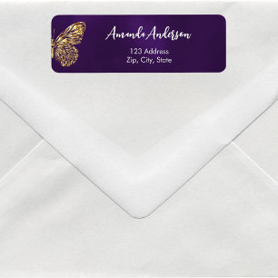 Butterfly purple gold return address label