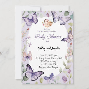 Butterfly Purple greenery Floral  Girl  Invitation