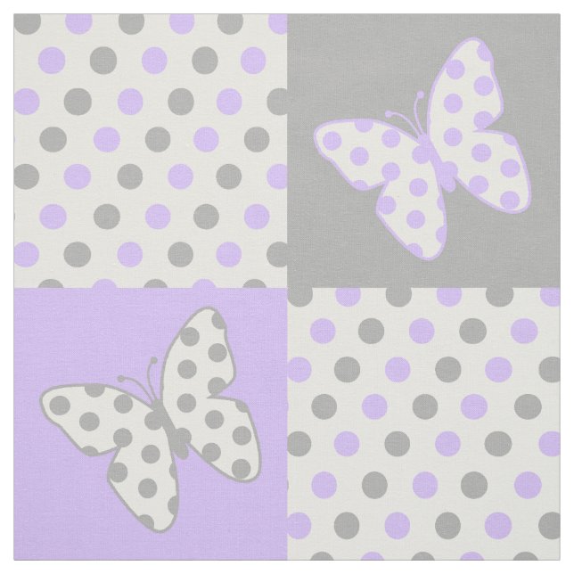 Butterfly Purple Grey Polka Dots Fabric (Swatch)