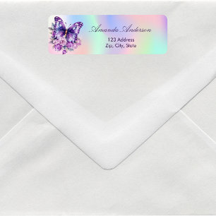 Butterfly purple holographic return address label