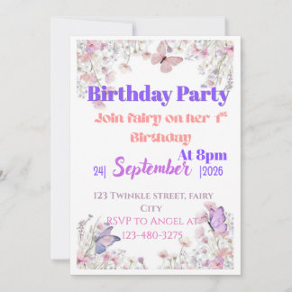 Butterfly Purple & Pink 1st Birthday Invitation