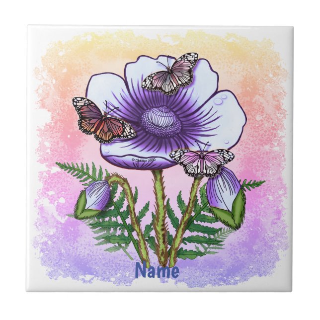 Butterfly purple Poppy  Ceramic Tile (Front)