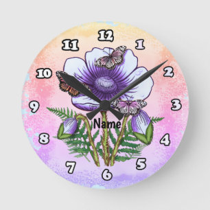 Butterfly Purple Poppy  Round Clock