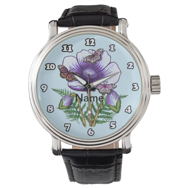 Butterfly Purple Poppy  Watch (Front)