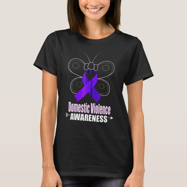 Butterfly Purple Ribbon Domestic Violence Awarenes T-Shirt (Front)