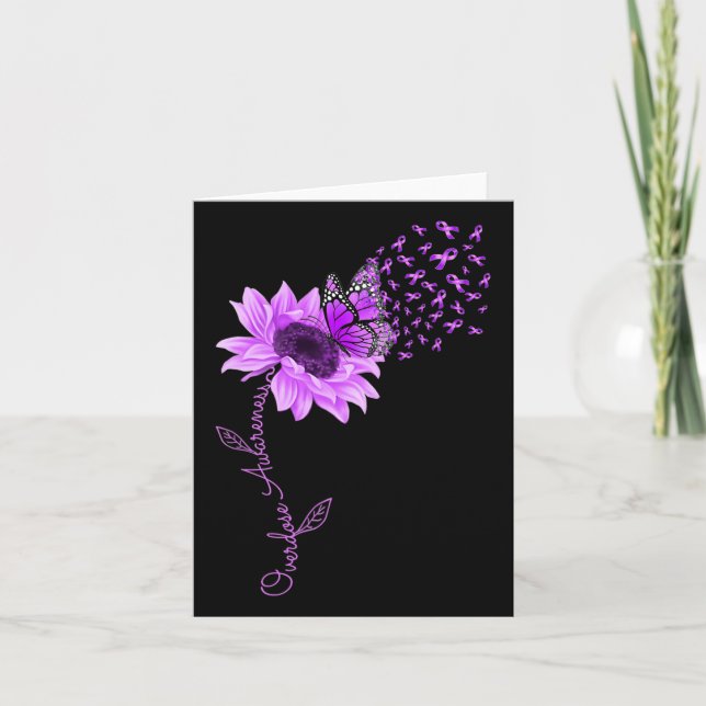 Butterfly Purple Ribbon Sunflower Overdose Awarene Card (Front)