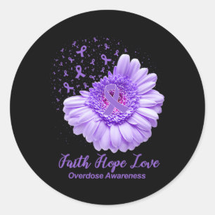 Butterfly Purple Ribbon Sunflower Overdose Awarene Classic Round Sticker