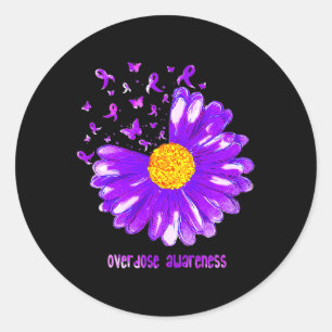 Butterfly Purple Ribbon Sunflower Overdose Awarene Classic Round Sticker