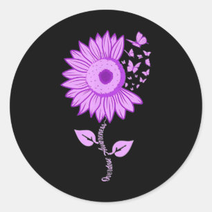 Butterfly Purple Ribbon Sunflower Overdose Awarene Classic Round Sticker