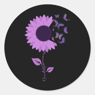 Butterfly Purple Ribbon Sunflower Overdose Awarene Classic Round Sticker