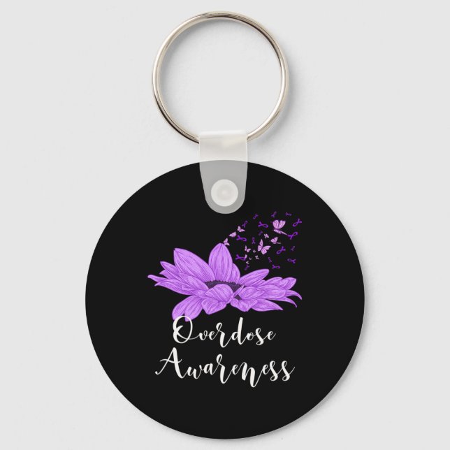 Butterfly Purple Ribbon Sunflower Overdose Awarene Key Ring (Front)
