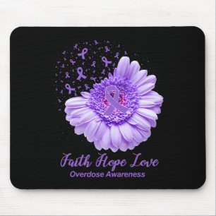 Butterfly Purple Ribbon Sunflower Overdose Awarene Mouse Pad