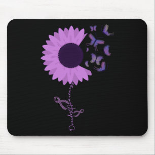 Butterfly Purple Ribbon Sunflower Overdose Awarene Mouse Pad