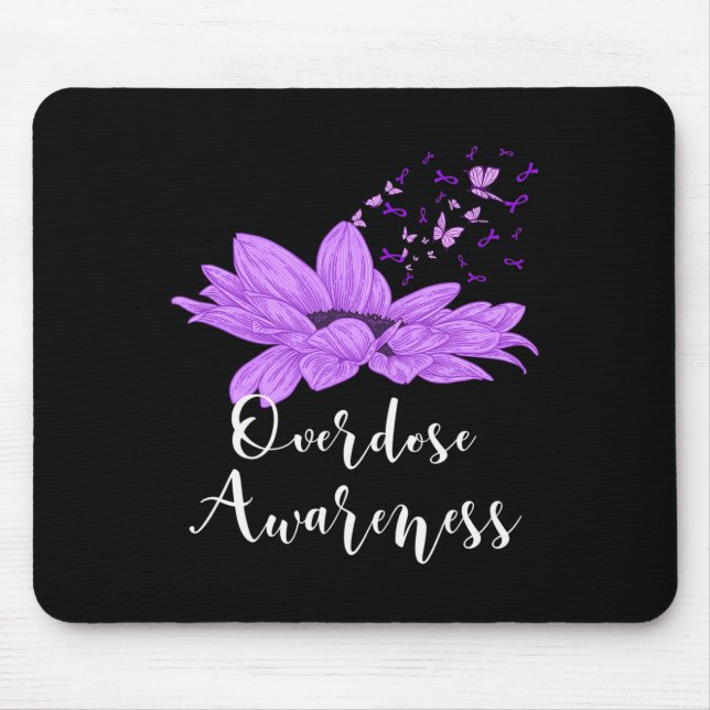 Butterfly Purple Ribbon Sunflower Overdose Awarene Mouse Pad (Front)