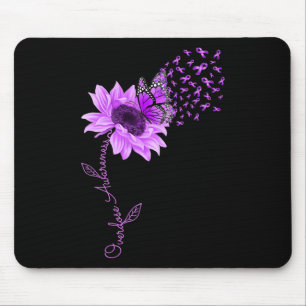Butterfly Purple Ribbon Sunflower Overdose Awarene Mouse Pad