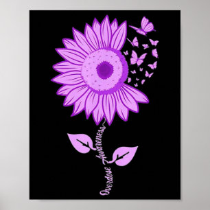 Butterfly Purple Ribbon Sunflower Overdose Awarene Poster