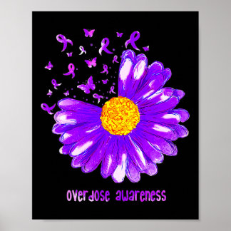 Butterfly Purple Ribbon Sunflower Overdose Awarene Poster