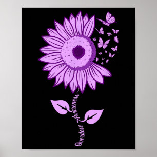 Butterfly Purple Ribbon Sunflower Overdose Awarene Poster