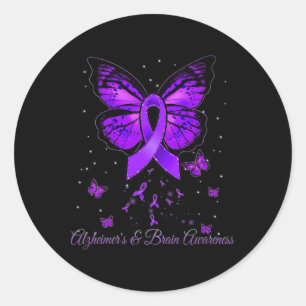 Butterfly Purple Ribbon Warrior Heimerheimer Brain Classic Round Sticker