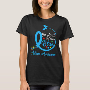 Butterfly Puzzle In April We Wear Blue Autism Awar T-Shirt
