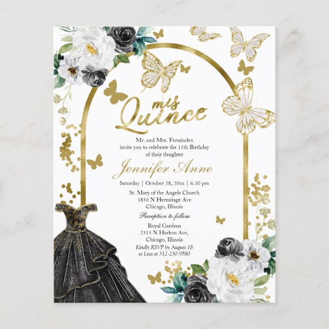 Butterfly Quince Bilingual Budget Invitations (Front)