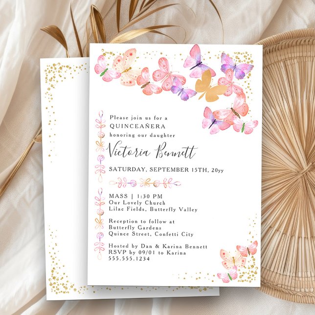 Butterfly Quinceanera and Mass 15th Birthday Invitation (Mass & Quinceanera Invitation from Butterfly Skies Quinceanera collection - order printed or digital)