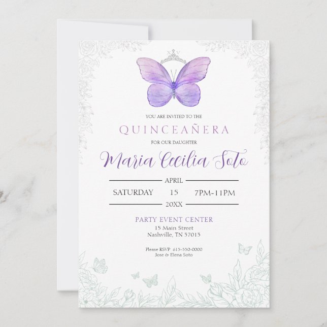 Butterfly Quinceañera Birthday Invitation  (Front)