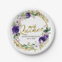 Butterfly Quinceanera Paper Plates Purple Floral