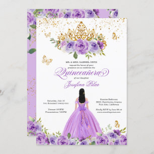 Butterfly Quinceañera Purple Watercolor Flowers In Invitation