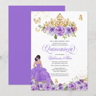 Butterfly Quinceañera + Purple Watercolor Flowers  Invitation