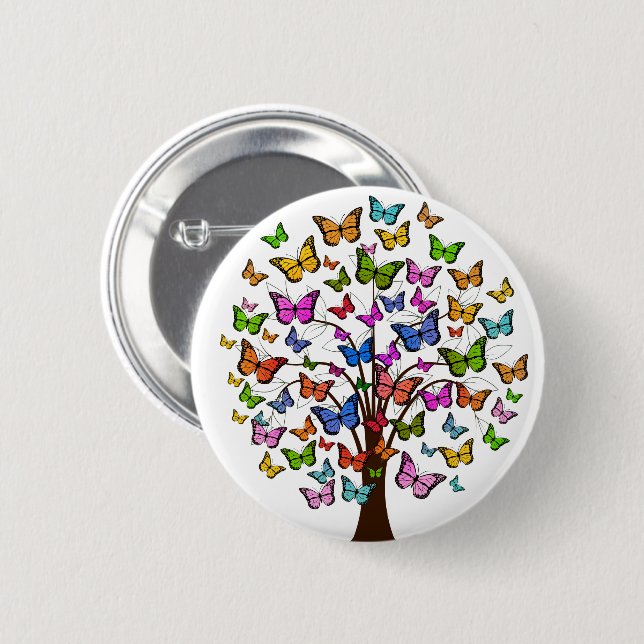 Butterfly Rainbow Tree 6 Cm Round Badge (Front & Back)