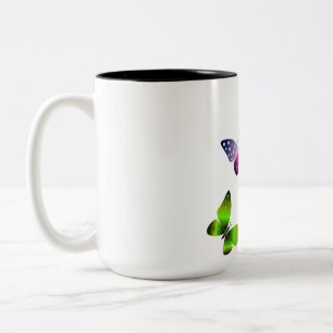 Butterfly, red butterfly, green butterfly pictures Two-Tone coffee mug