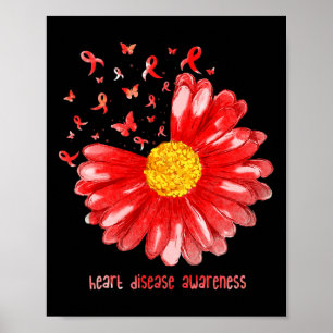 Butterfly Red Ribbon Heart Disease Awareness Poster