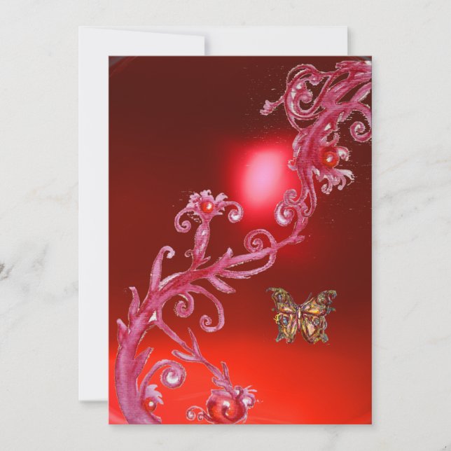 BUTTERFLY  RED RUBY bright pink Invitation (Front)