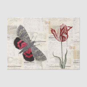 Butterfly Red Tulip Vintage French Tissue Paper
